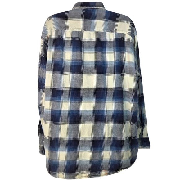 Bass Pro Shops Mens XL Blue White Plaid Flannel Button-Up Long Sleeve Shirt - Picture 2 of 8